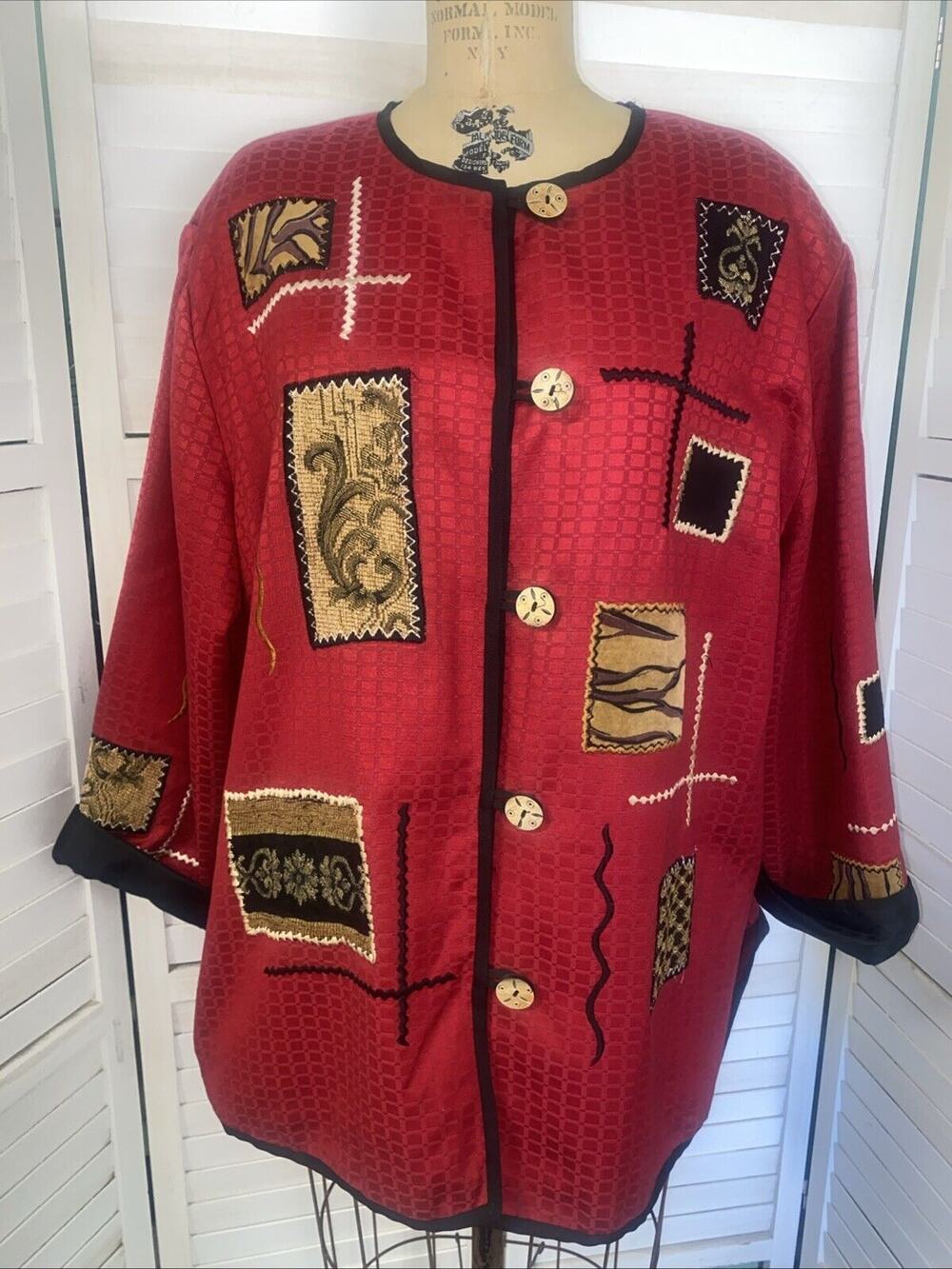 Maggie Barnes Red button front 3/4 Sleeve Blouse Top Cotton Blend Plus Sz 24P